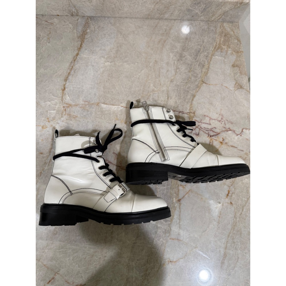 AllSaints Donita White Leather Combat Moto Boots EU 38 US 8 - Picture 7 of 13